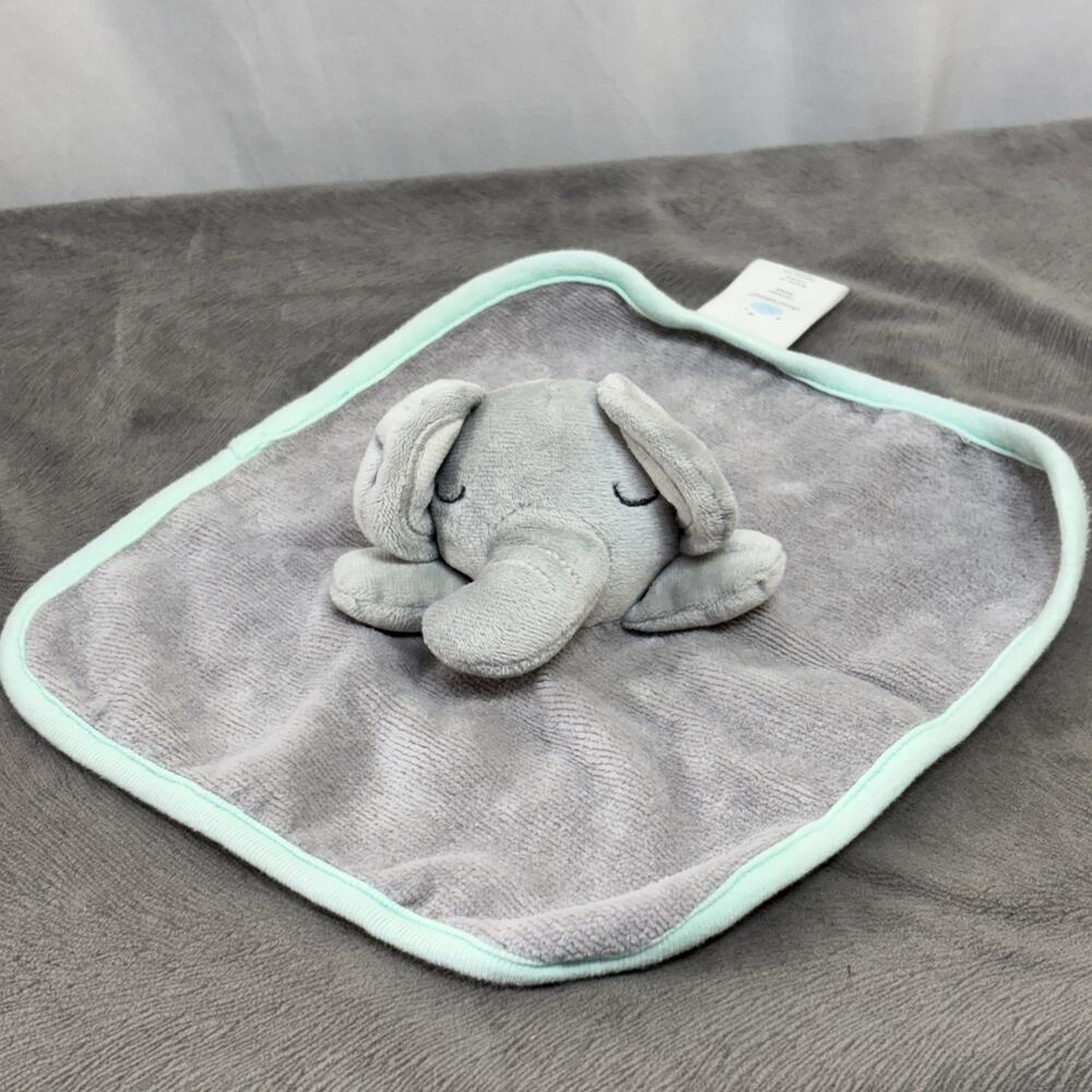 Cloud Island Elephant Plush Lovey Terrycloth Velour Gray w/ Mint Green Trim